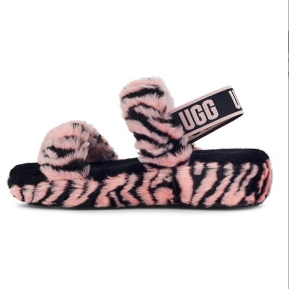 UGG Oh Yeah Pink Scallop Tiger Slippers NWT $110 Pink Black Women's Size 5 - Picture 3 of 7